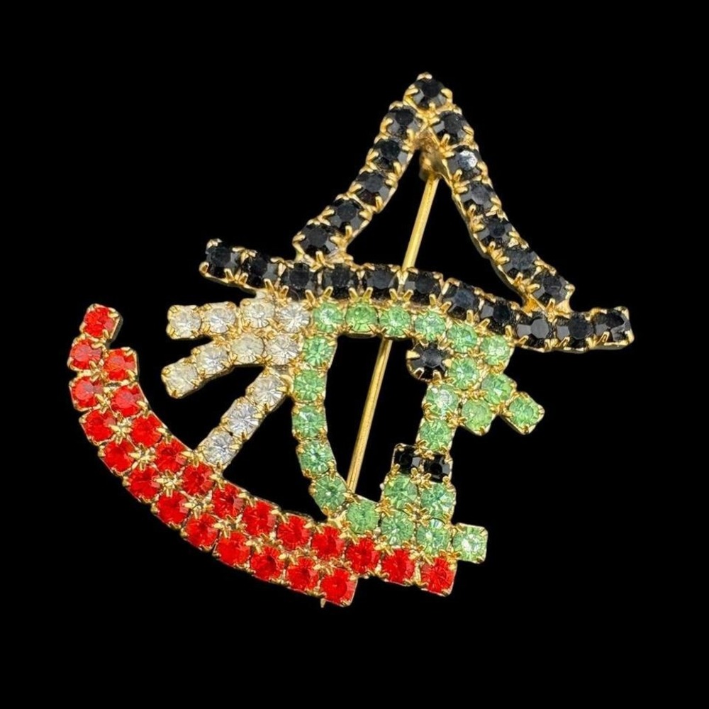 Vintage Witch Brooch Pin Halloween Rhinestones Retro Holiday 1.5"